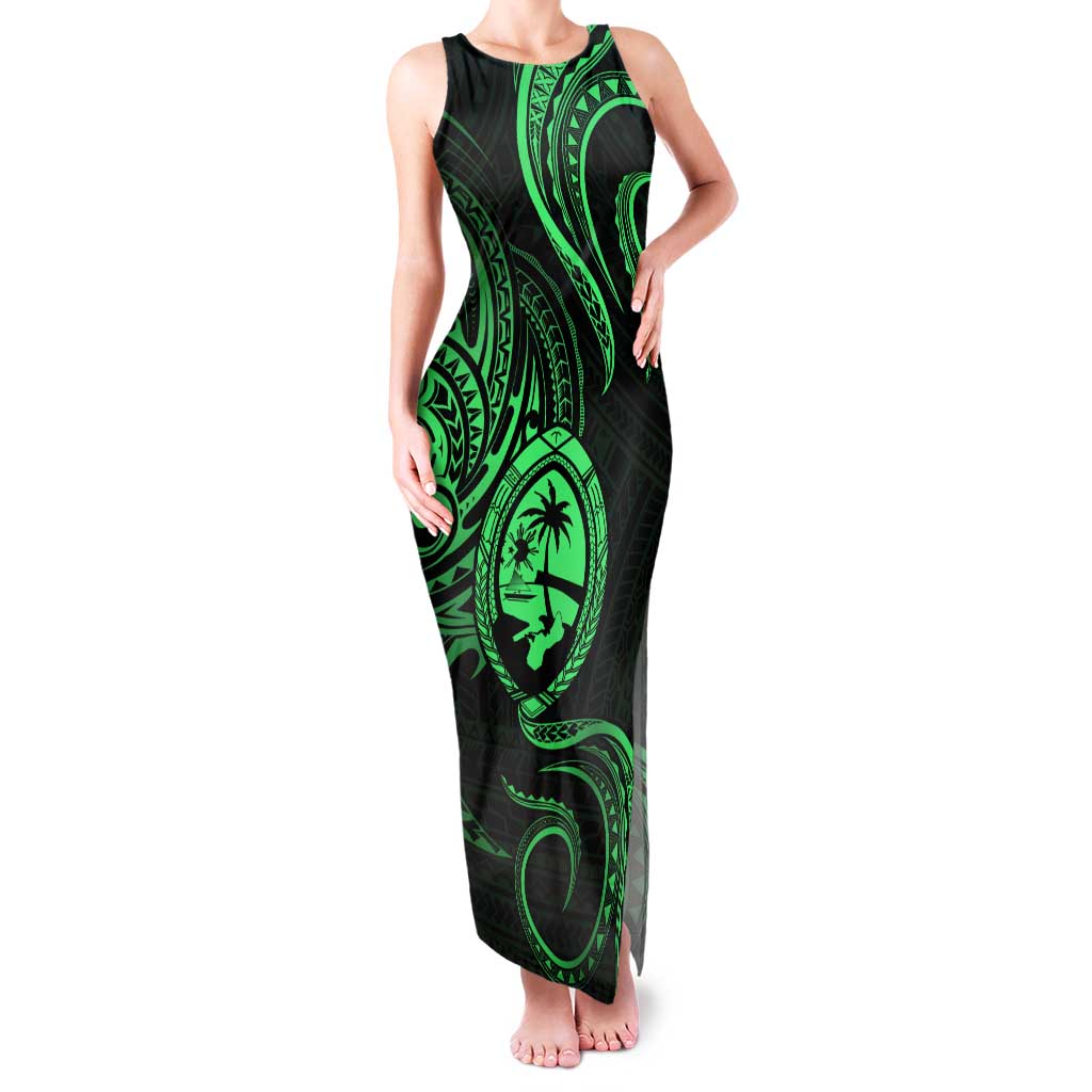 Polynesian Guam Coat of Arms Family Matching Tank Maxi Dress and Hawaiian Shirt Polynesian Tribal Tattoo Green Version LT9 Mom's Dress Green - Polynesian Pride