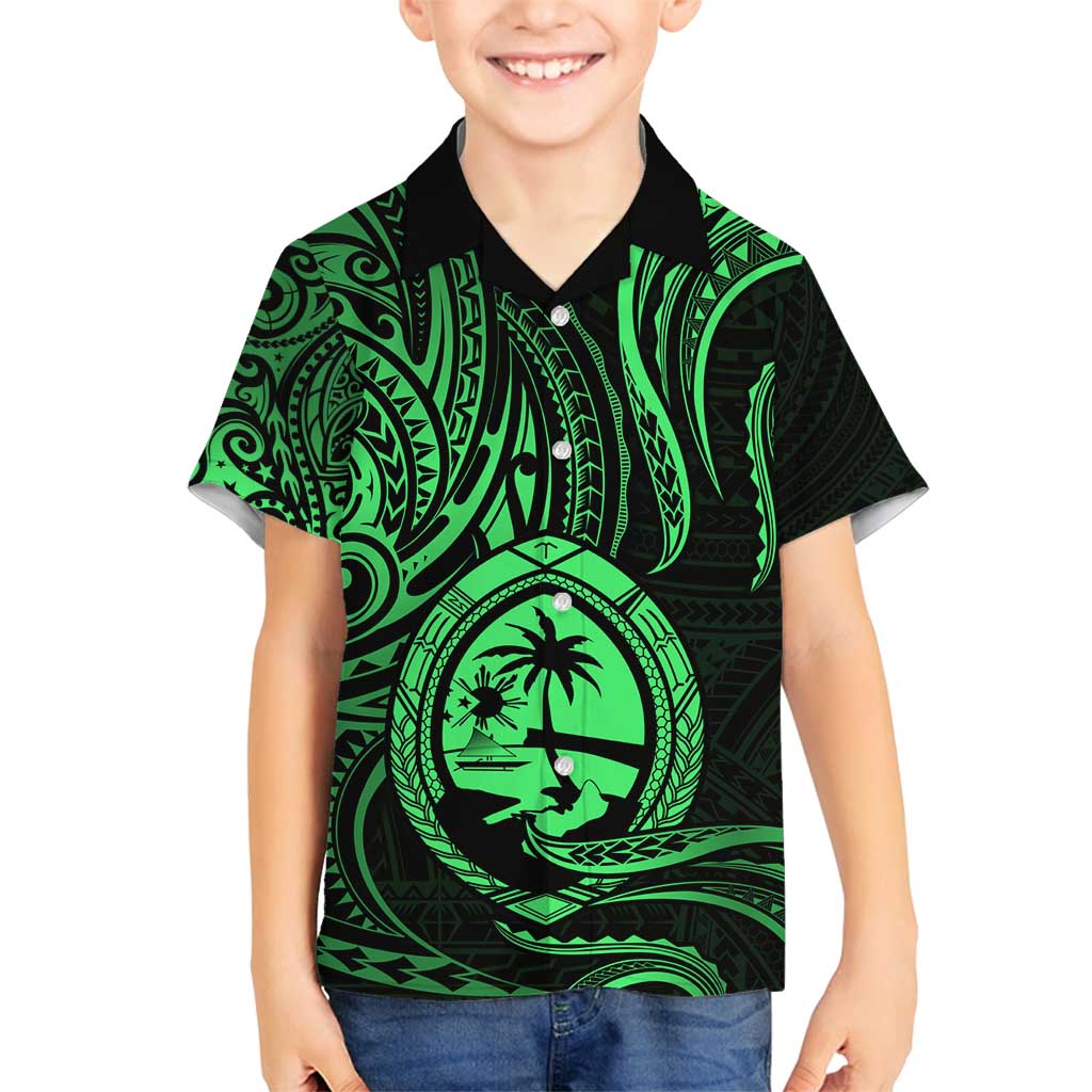Polynesian Guam Coat of Arms Family Matching Tank Maxi Dress and Hawaiian Shirt Polynesian Tribal Tattoo Green Version LT9 Son's Shirt Green - Polynesian Pride