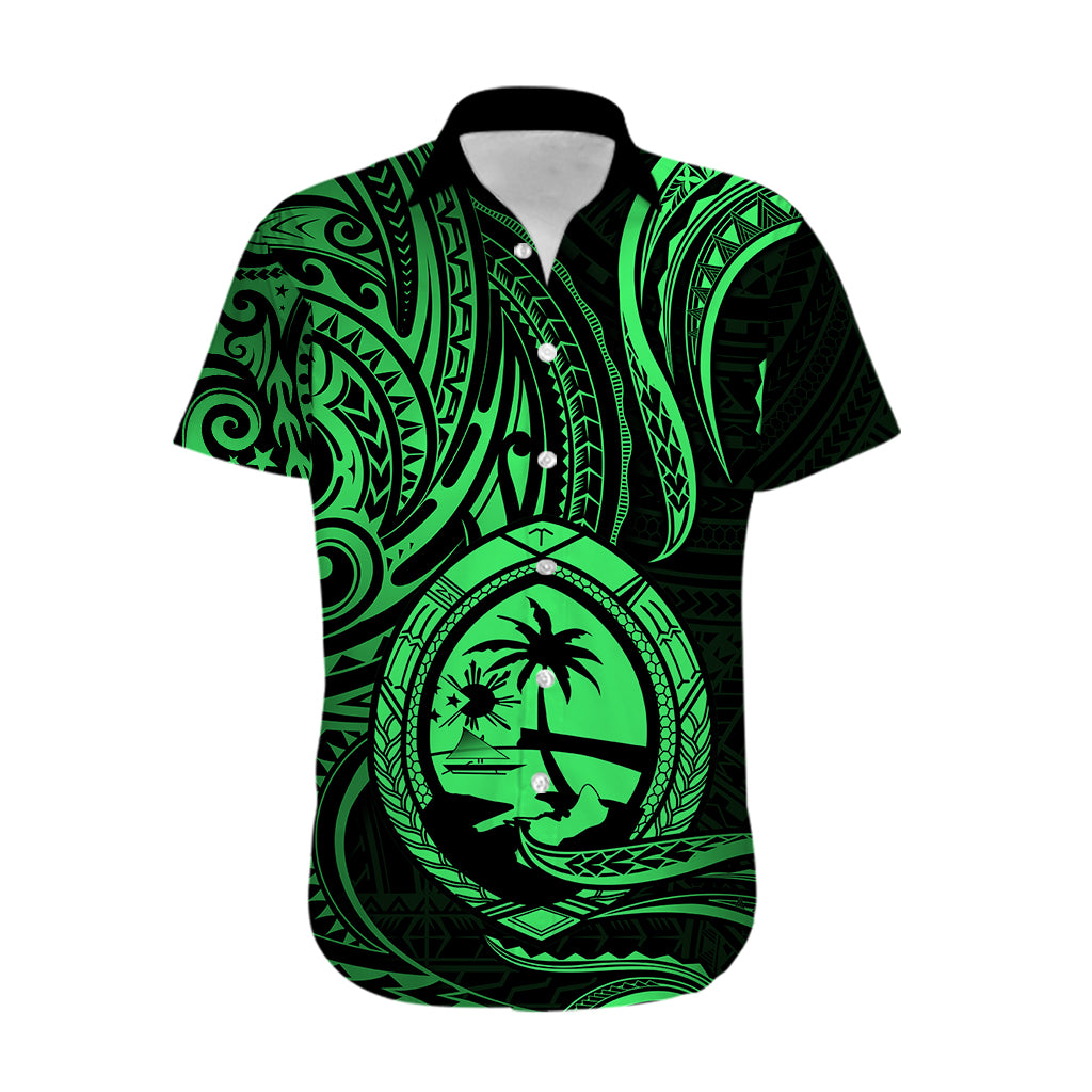 Polynesian Pride Guam Hawaiian Shirt With Polynesian Tribal Tattoo and Coat of Arms Green Version LT9 - Polynesian Pride