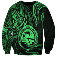 Polynesian Pride Guam Sweatshirt With Polynesian Tribal Tattoo and Coat of Arms Green Version LT9 Unisex Green - Polynesian Pride