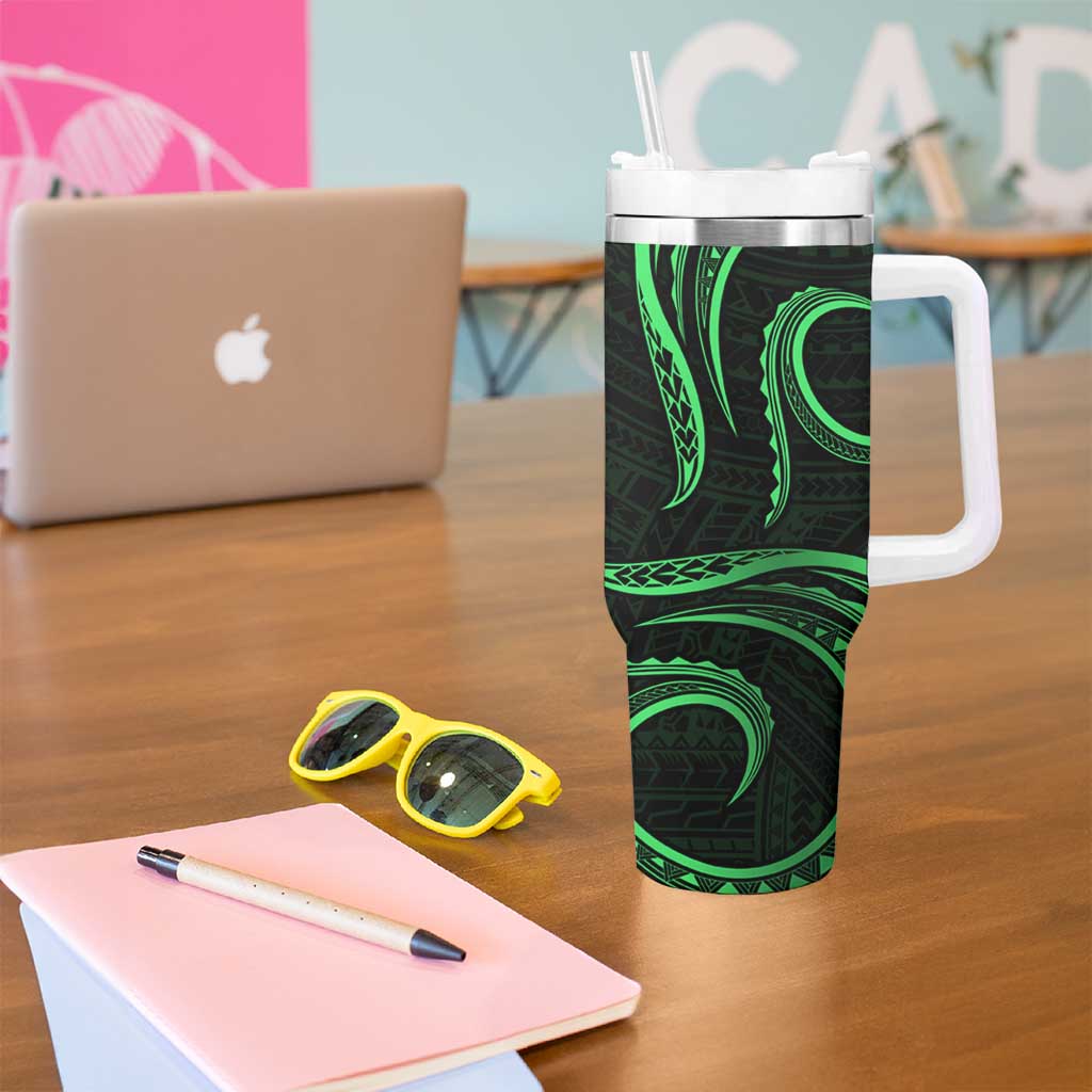 Polynesian Guam Coat of Arms Tumbler With Handle Polynesian Tribal Tattoo Green Version