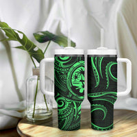 Polynesian Guam Coat of Arms Tumbler With Handle Polynesian Tribal Tattoo Green Version
