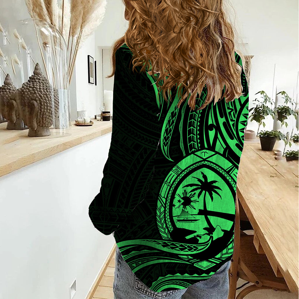 Polynesian Pride Guam Women Casual Shirt With Polynesian Tribal Tattoo and Coat of Arms Green Version LT9 - Polynesian Pride