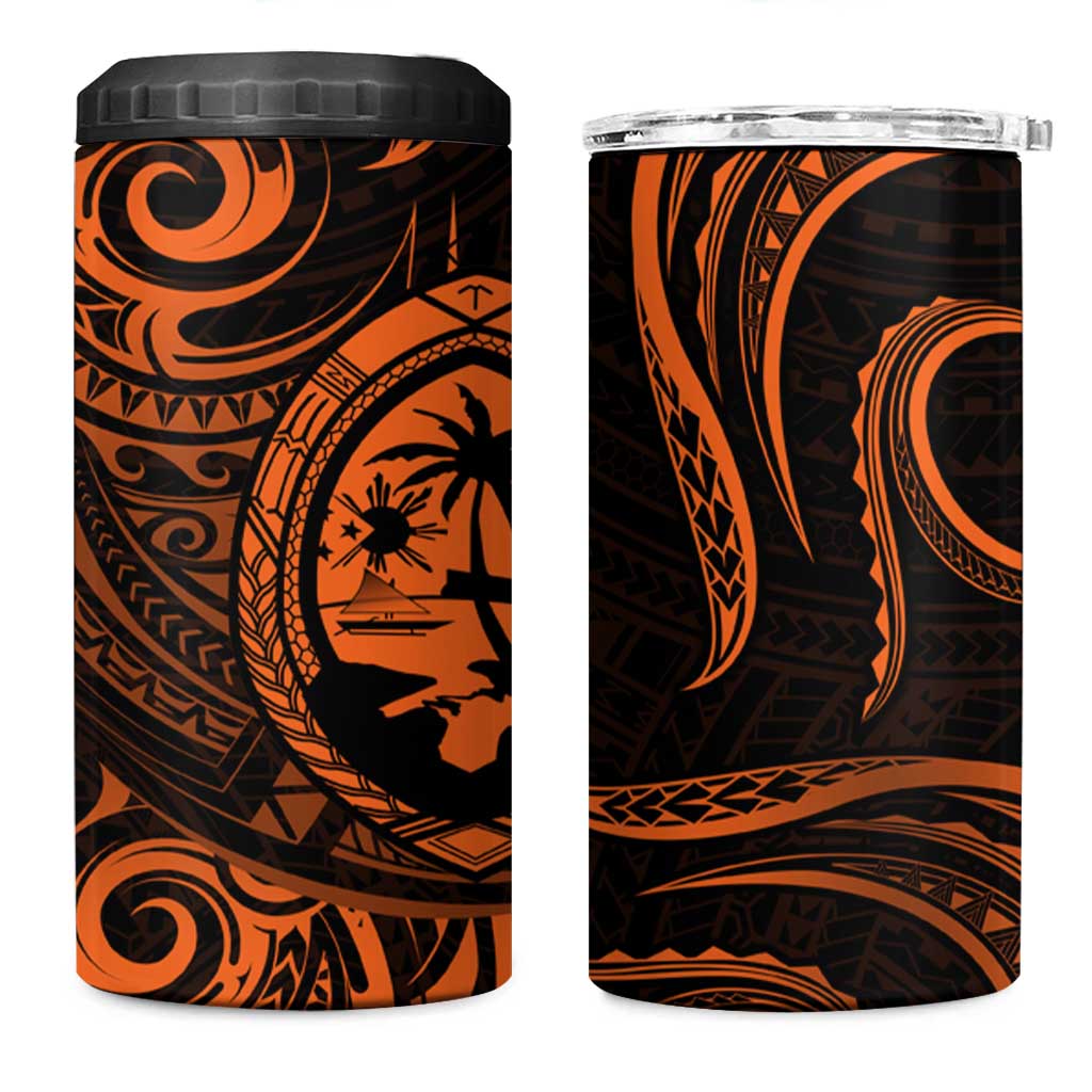 Polynesian Guam Coat of Arms 4 in 1 Can Cooler Tumbler Polynesian Tribal Tattoo Orange Version