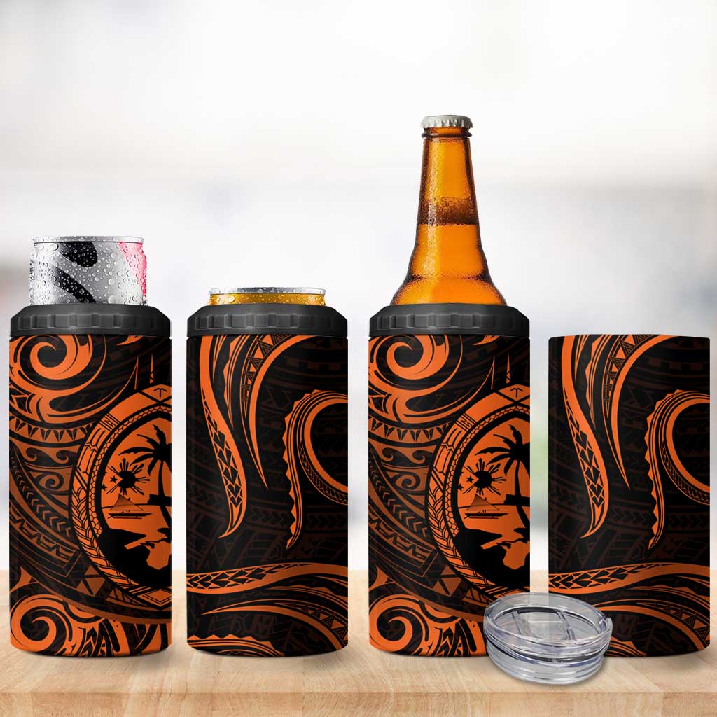 Polynesian Guam Coat of Arms 4 in 1 Can Cooler Tumbler Polynesian Tribal Tattoo Orange Version