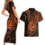 Polynesian Guam Coat of Arms Couples Matching Short Sleeve Bodycon Dress and Hawaiian Shirt Polynesian Tribal Tattoo Orange Version