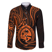 Polynesian Guam Coat of Arms Family Matching Long Sleeve Bodycon Dress and Hawaiian Shirt Polynesian Tribal Tattoo Orange Version