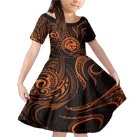 Polynesian Guam Coat of Arms Family Matching Mermaid Dress and Hawaiian Shirt Polynesian Tribal Tattoo Orange Version LT9 Daughter's Dress Orange - Polynesian Pride