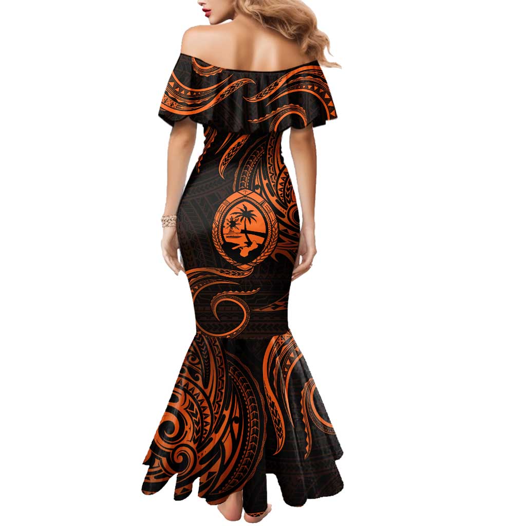 Polynesian Guam Coat of Arms Family Matching Mermaid Dress and Hawaiian Shirt Polynesian Tribal Tattoo Orange Version LT9 - Polynesian Pride