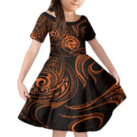 Polynesian Guam Coat of Arms Family Matching Puletasi and Hawaiian Shirt Polynesian Tribal Tattoo Orange Version LT9 Daughter's Dress Orange - Polynesian Pride