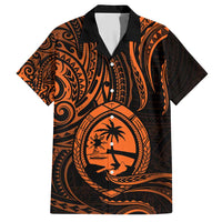 Polynesian Guam Coat of Arms Family Matching Short Sleeve Bodycon Dress and Hawaiian Shirt Polynesian Tribal Tattoo Orange Version LT9 Dad's Shirt - Short Sleeve Orange - Polynesian Pride