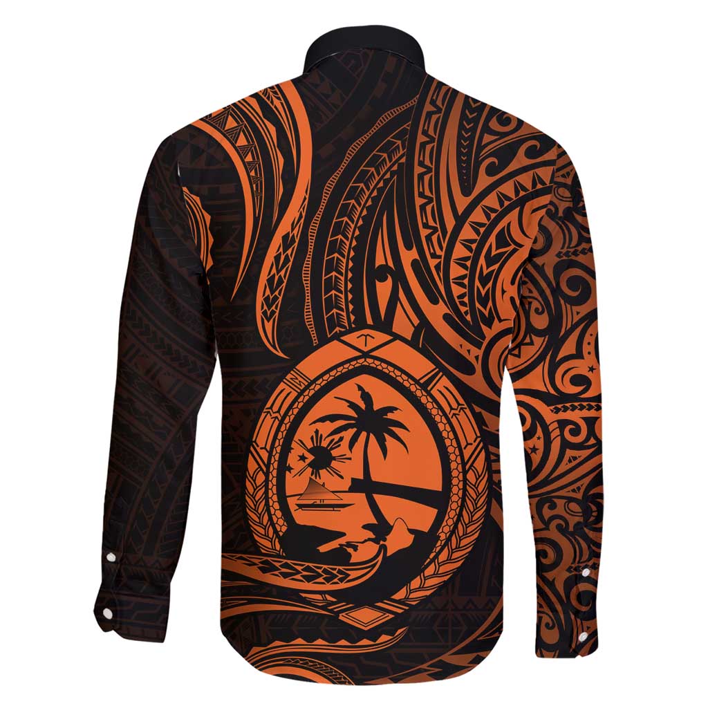 Polynesian Guam Coat of Arms Family Matching Short Sleeve Bodycon Dress and Hawaiian Shirt Polynesian Tribal Tattoo Orange Version LT9 - Polynesian Pride