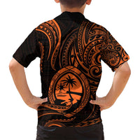 Polynesian Guam Coat of Arms Family Matching Summer Maxi Dress and Hawaiian Shirt Polynesian Tribal Tattoo Orange Version LT9 - Polynesian Pride