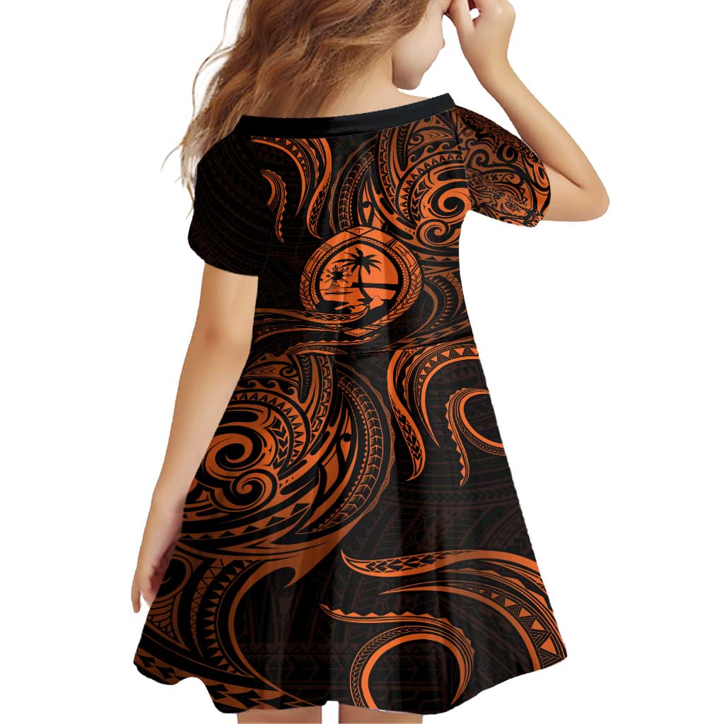Polynesian Guam Coat of Arms Family Matching Summer Maxi Dress and Hawaiian Shirt Polynesian Tribal Tattoo Orange Version LT9 - Polynesian Pride