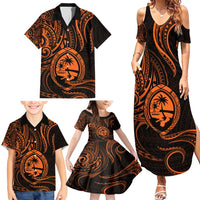 Polynesian Guam Coat of Arms Family Matching Summer Maxi Dress and Hawaiian Shirt Polynesian Tribal Tattoo Orange Version LT9 - Polynesian Pride