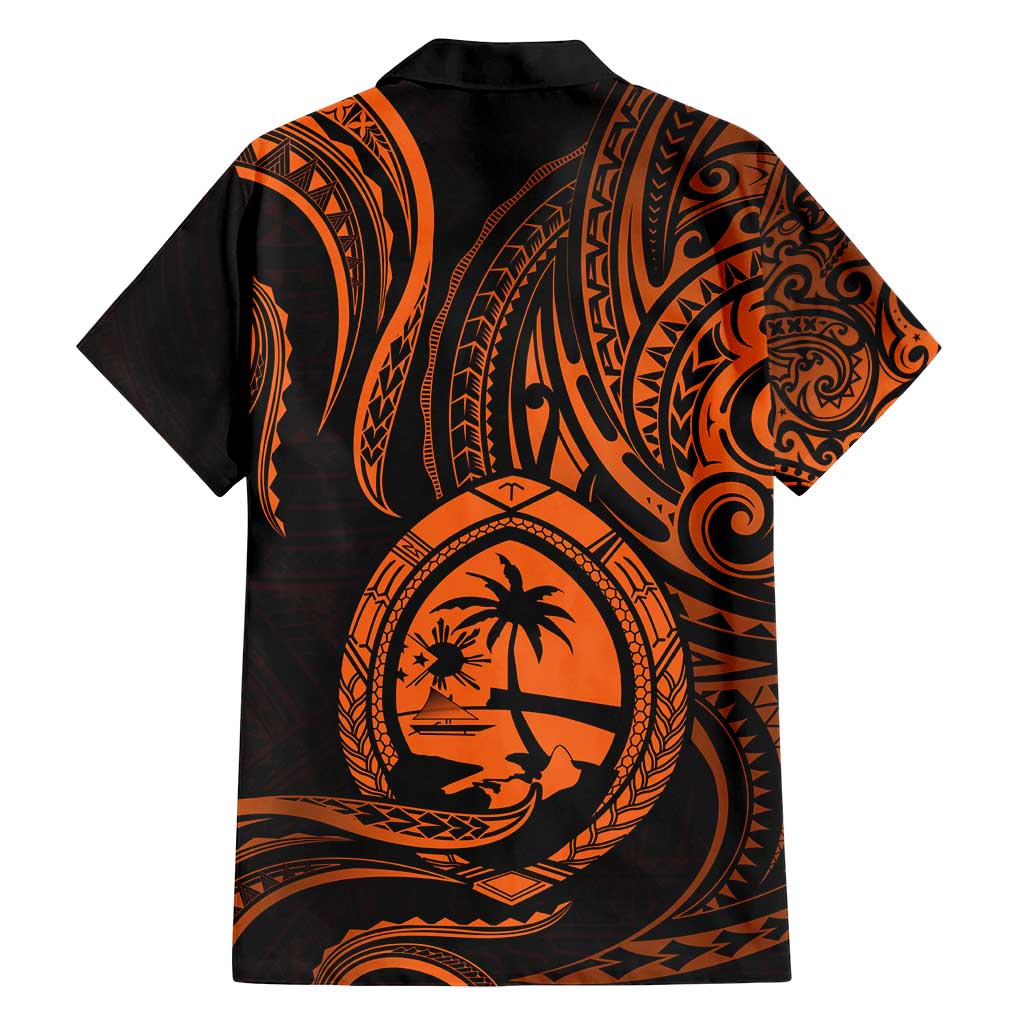 Polynesian Guam Coat of Arms Family Matching Summer Maxi Dress and Hawaiian Shirt Polynesian Tribal Tattoo Orange Version LT9 - Polynesian Pride