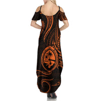 Polynesian Guam Coat of Arms Family Matching Summer Maxi Dress and Hawaiian Shirt Polynesian Tribal Tattoo Orange Version LT9 - Polynesian Pride