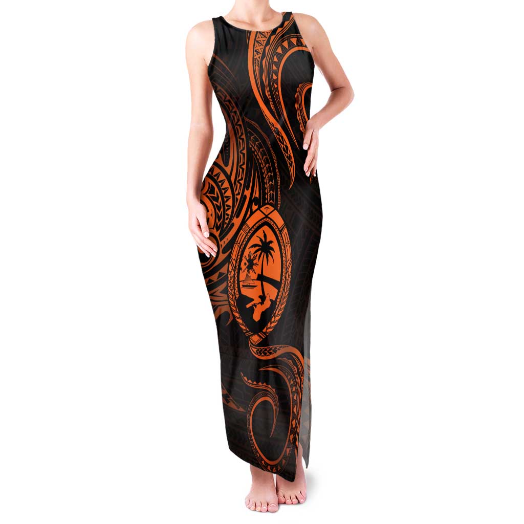 Polynesian Guam Coat of Arms Family Matching Tank Maxi Dress and Hawaiian Shirt Polynesian Tribal Tattoo Orange Version LT9 Mom's Dress Orange - Polynesian Pride