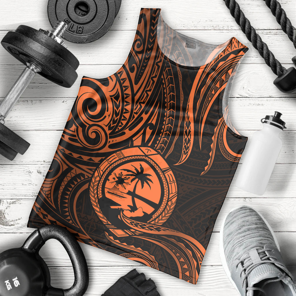 Polynesian Pride Guam Men Tank Top With Polynesian Tribal Tattoo and Coat of Arms Orange Version LT9 Orange - Polynesian Pride