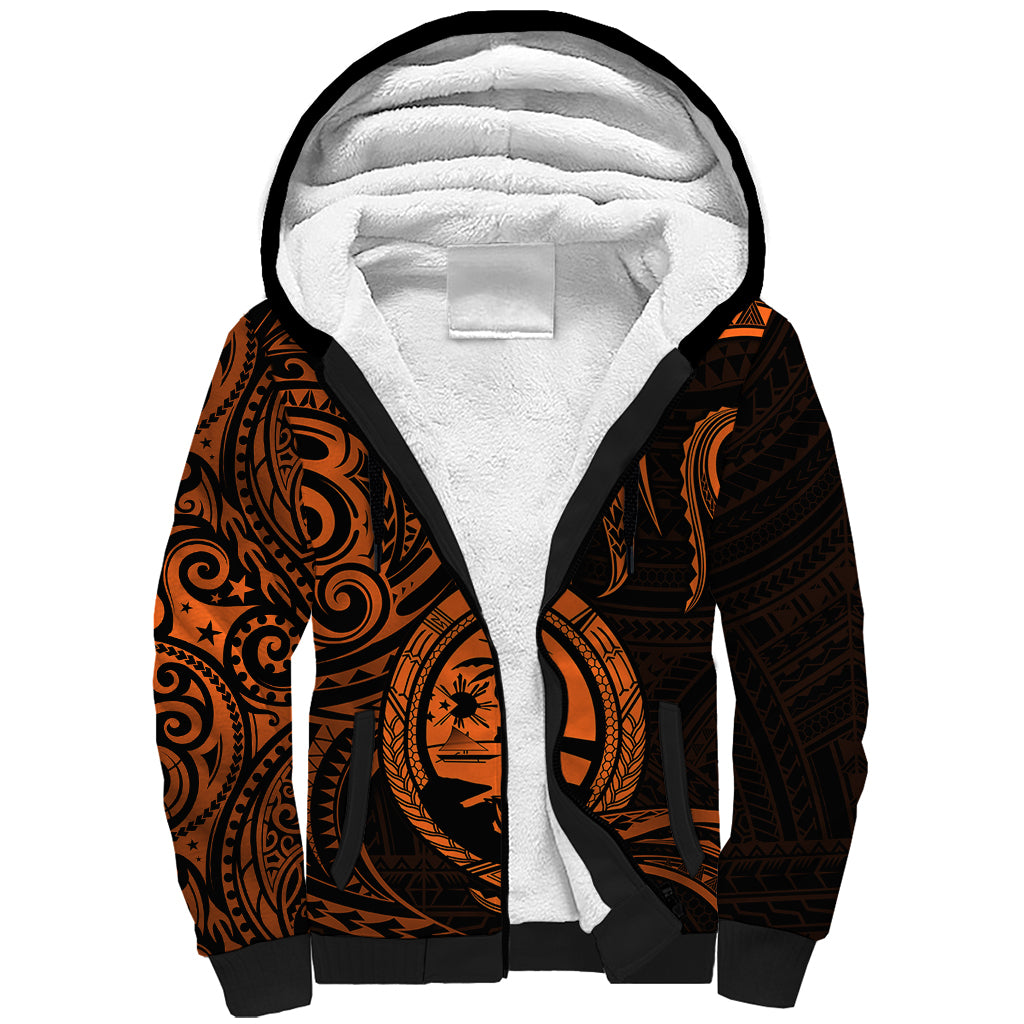 Polynesian Pride Guam Sherpa Hoodie With Polynesian Tribal Tattoo and Coat of Arms Orange Version LT9 Unisex Orange - Polynesian Pride