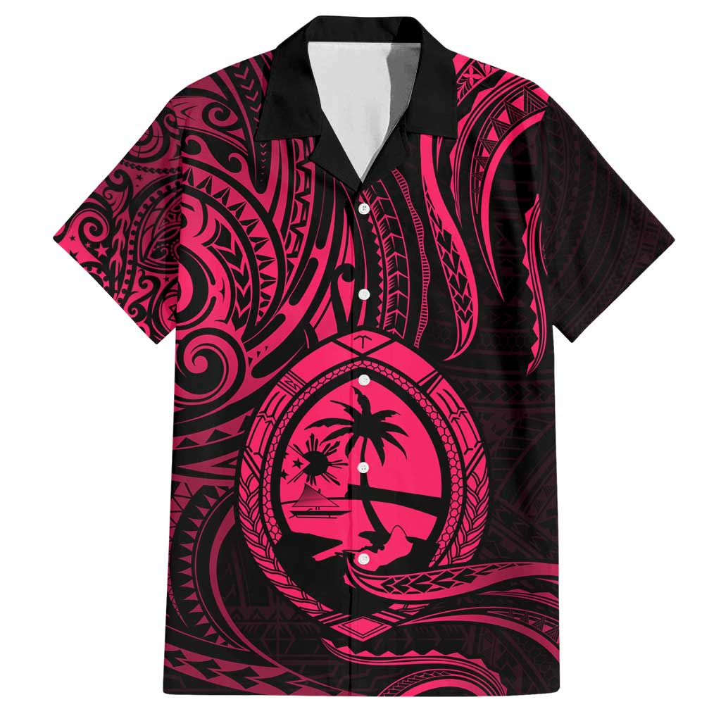 Polynesian Guam Coat of Arms Family Matching Summer Maxi Dress and Hawaiian Shirt Polynesian Tribal Tattoo Pink Version