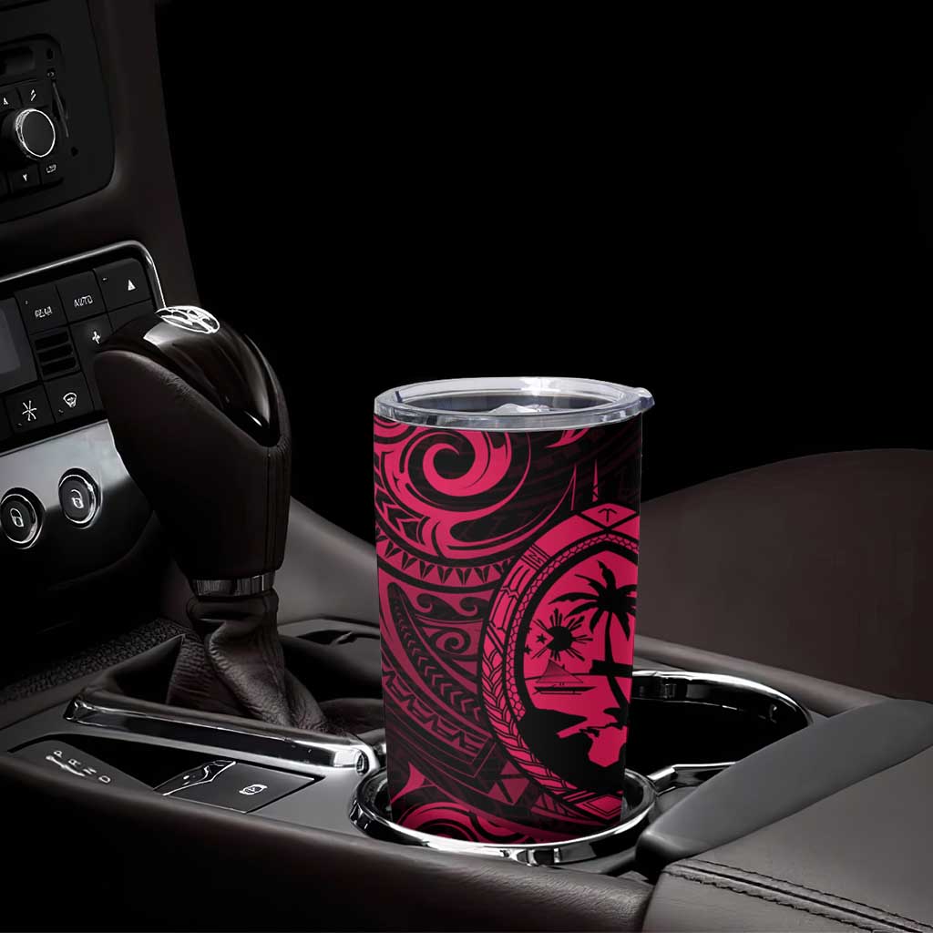 Polynesian Guam Coat of Arms Tumbler Cup Polynesian Tribal Tattoo Pink Version