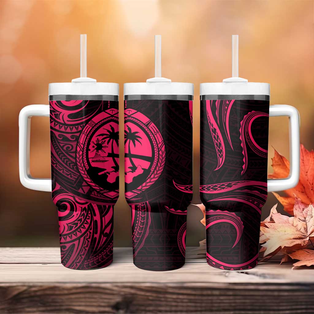 Polynesian Guam Coat of Arms Tumbler With Handle Polynesian Tribal Tattoo Pink Version