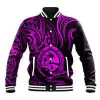 Polynesian Pride Guam Baseball Jacket With Polynesian Tribal Tattoo and Coat of Arms Purple Version LT9 Unisex Purple - Polynesian Pride