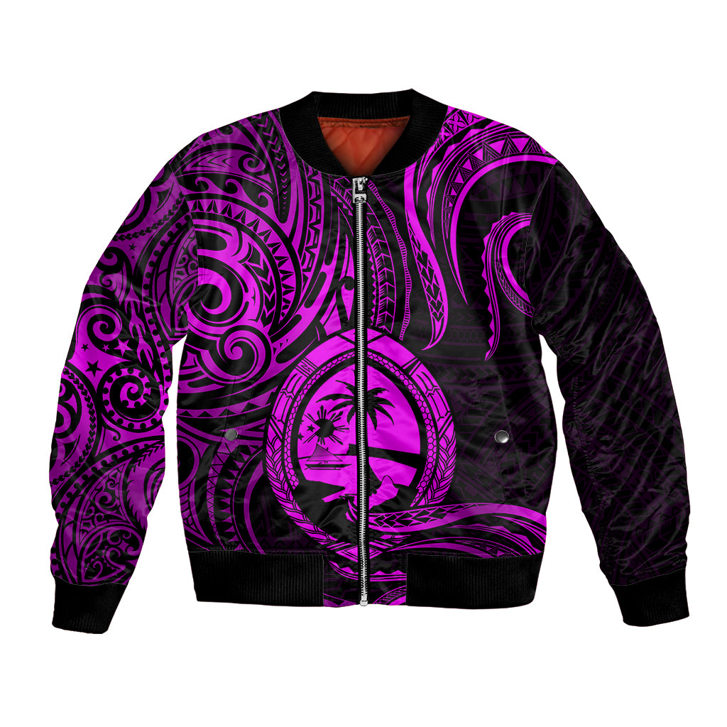 Polynesian Pride Guam Bomber Jacket With Polynesian Tribal Tattoo and Coat of Arms Purple Version LT9 Unisex Purple - Polynesian Pride