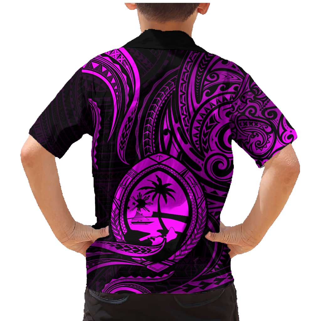 Polynesian Guam Coat of Arms Family Matching Mermaid Dress and Hawaiian Shirt Polynesian Tribal Tattoo Purple Version