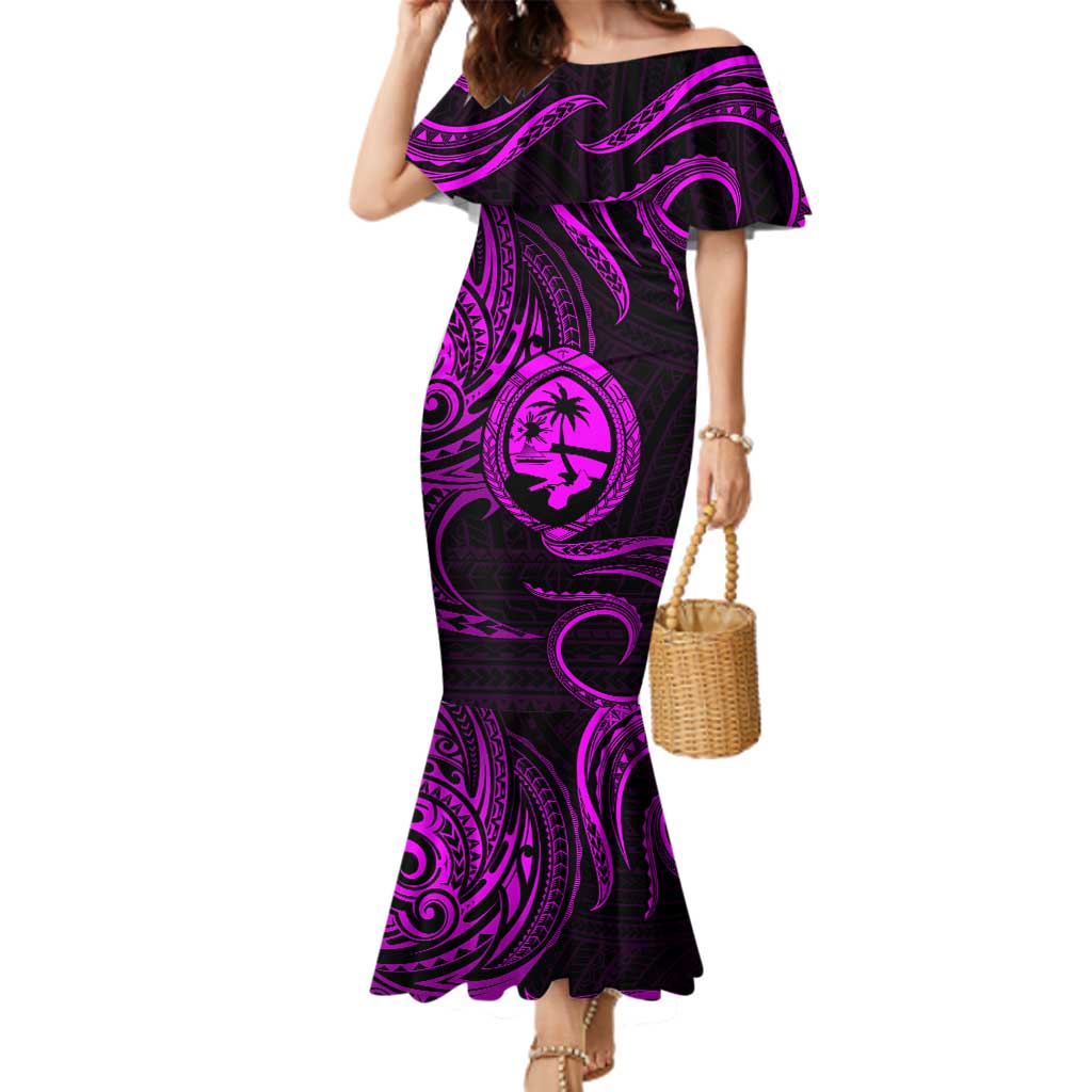 Polynesian Guam Coat of Arms Family Matching Mermaid Dress and Hawaiian Shirt Polynesian Tribal Tattoo Purple Version