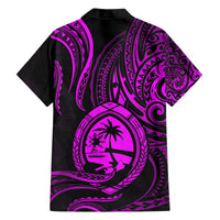 Polynesian Guam Coat of Arms Family Matching Off Shoulder Short Dress and Hawaiian Shirt Polynesian Tribal Tattoo Purple Version