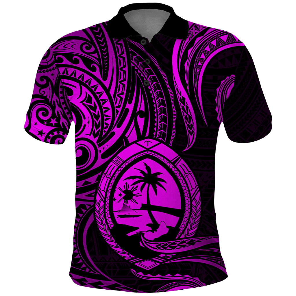 Polynesian Pride Guam Polo Shirt With Polynesian Tribal Tattoo and Coat of Arms Purple Version LT9 Purple - Polynesian Pride