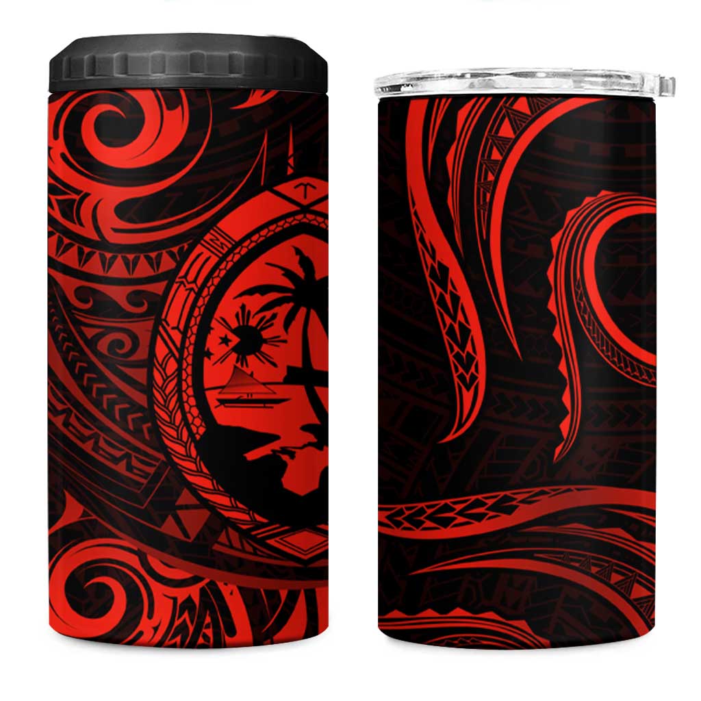 Polynesian Guam Coat of Arms 4 in 1 Can Cooler Tumbler Polynesian Tribal Tattoo Red Version
