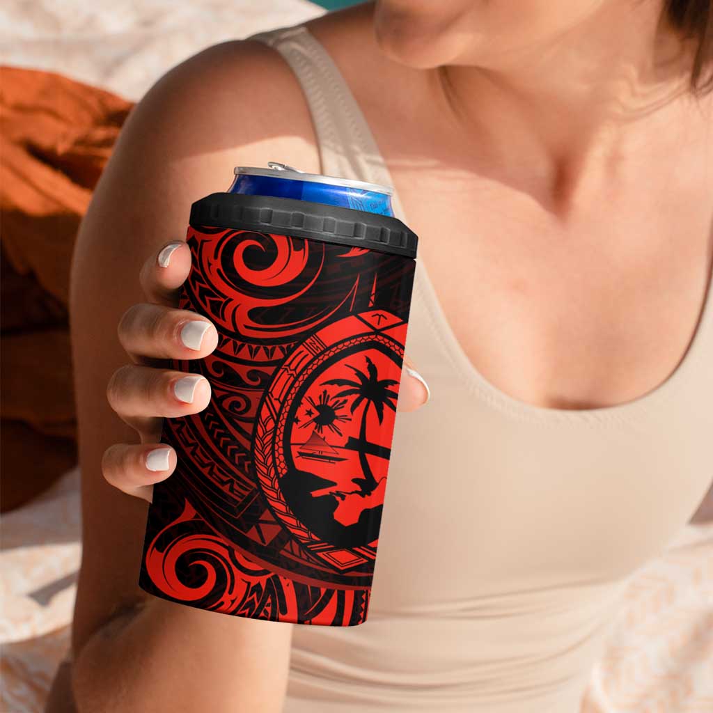 Polynesian Guam Coat of Arms 4 in 1 Can Cooler Tumbler Polynesian Tribal Tattoo Red Version
