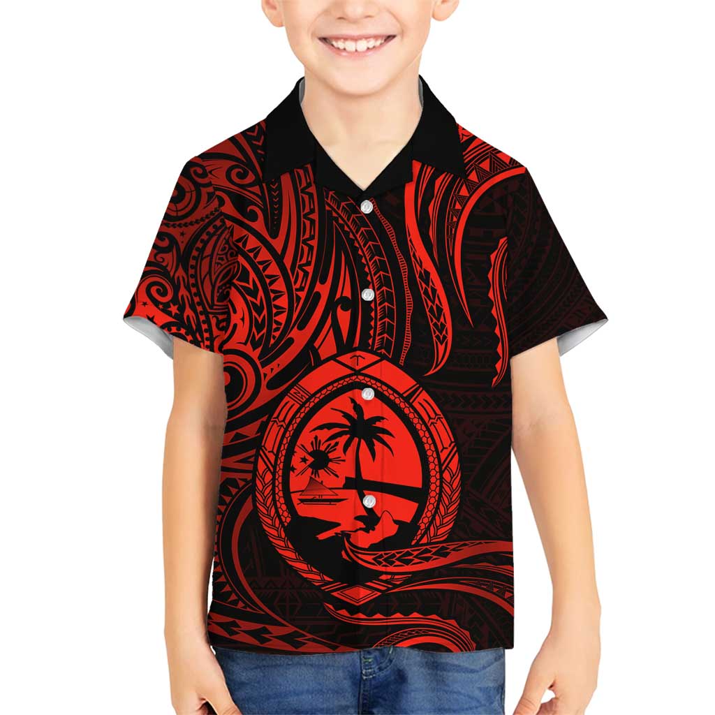 Polynesian Guam Coat of Arms Family Matching Long Sleeve Bodycon Dress and Hawaiian Shirt Polynesian Tribal Tattoo Red Version LT9 Son's Shirt Red - Polynesian Pride