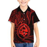 Polynesian Guam Coat of Arms Family Matching Long Sleeve Bodycon Dress and Hawaiian Shirt Polynesian Tribal Tattoo Red Version LT9 Son's Shirt Red - Polynesian Pride