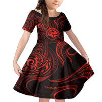 Polynesian Guam Coat of Arms Family Matching Mermaid Dress and Hawaiian Shirt Polynesian Tribal Tattoo Red Version LT9 Daughter's Dress Red - Polynesian Pride