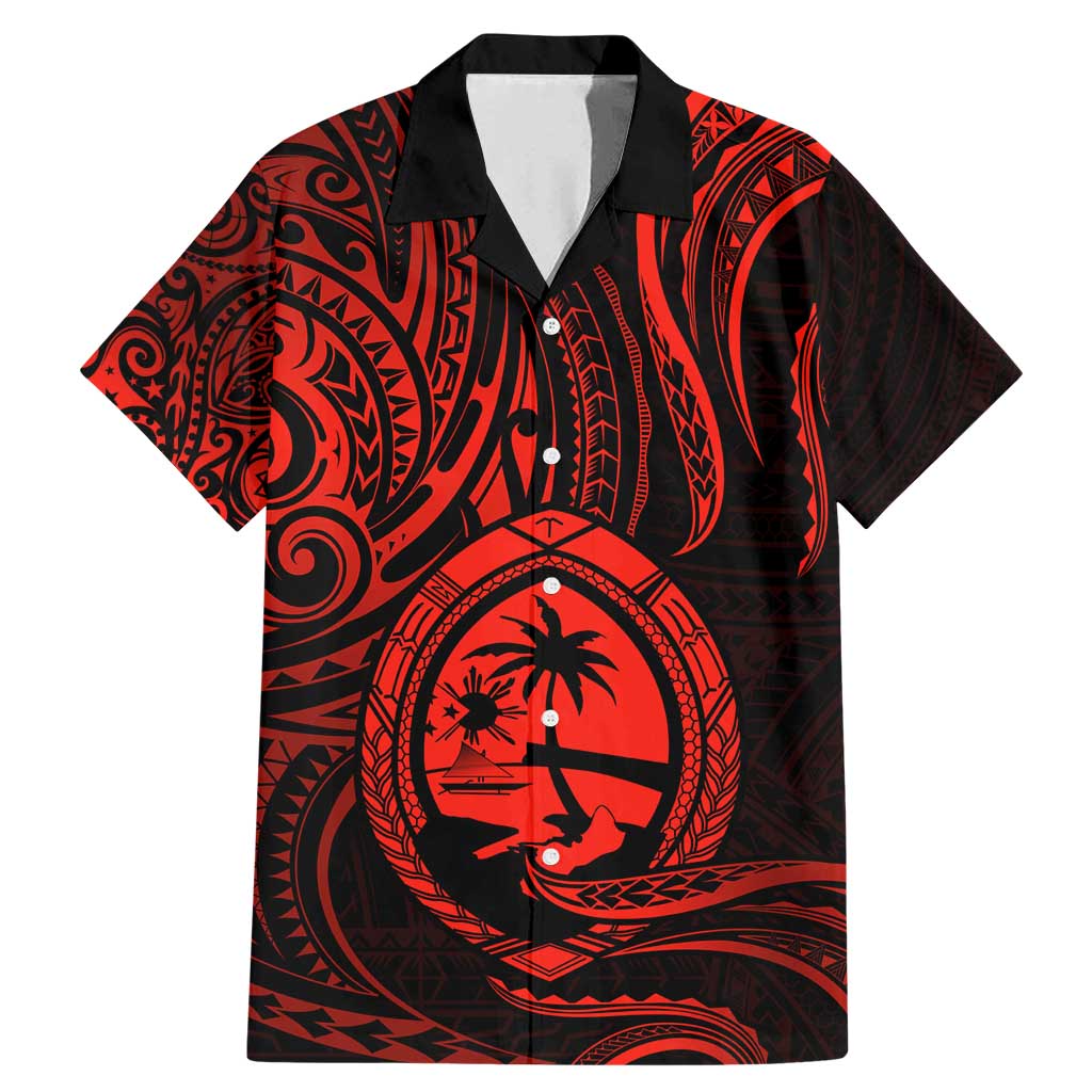 Polynesian Guam Coat of Arms Family Matching Mermaid Dress and Hawaiian Shirt Polynesian Tribal Tattoo Red Version LT9 Dad's Shirt - Short Sleeve Red - Polynesian Pride