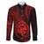 Polynesian Guam Coat of Arms Family Matching Off Shoulder Short Dress and Hawaiian Shirt Polynesian Tribal Tattoo Red Version
