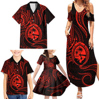 Polynesian Guam Coat of Arms Family Matching Summer Maxi Dress and Hawaiian Shirt Polynesian Tribal Tattoo Red Version LT9 - Polynesian Pride