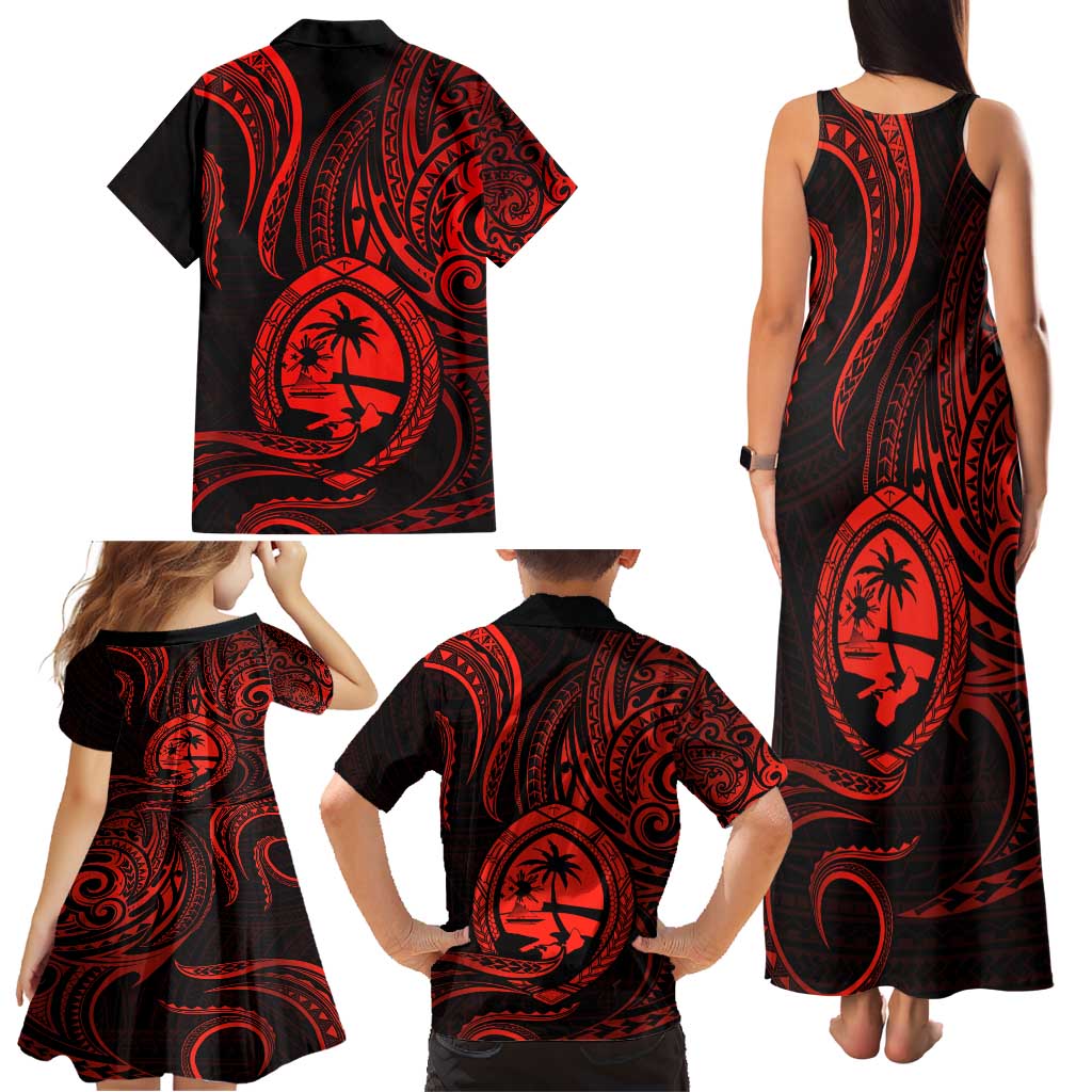 Polynesian Guam Coat of Arms Family Matching Tank Maxi Dress and Hawaiian Shirt Polynesian Tribal Tattoo Red Version LT9 - Polynesian Pride