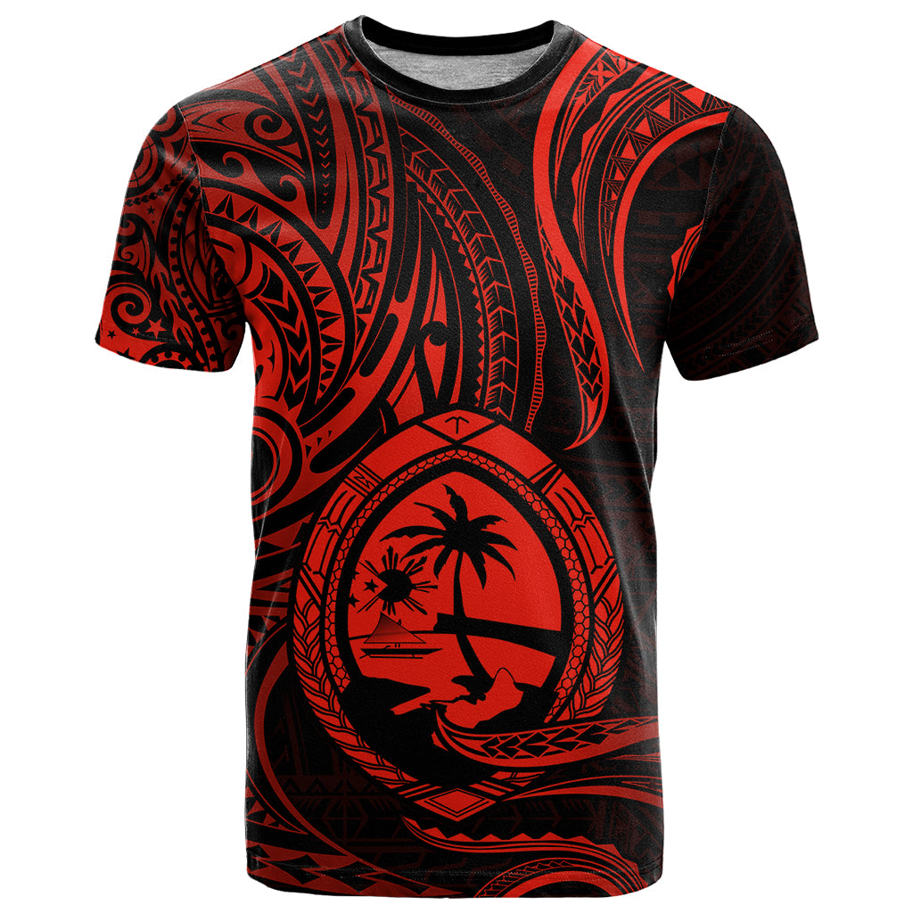 Polynesian Pride Guam T Shirt With Polynesian Tribal Tattoo and Coat of Arms Red Version LT9 Red - Polynesian Pride