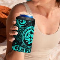 Polynesian Guam Coat of Arms 4 in 1 Can Cooler Tumbler Polynesian Tribal Tattoo Turquoise Version