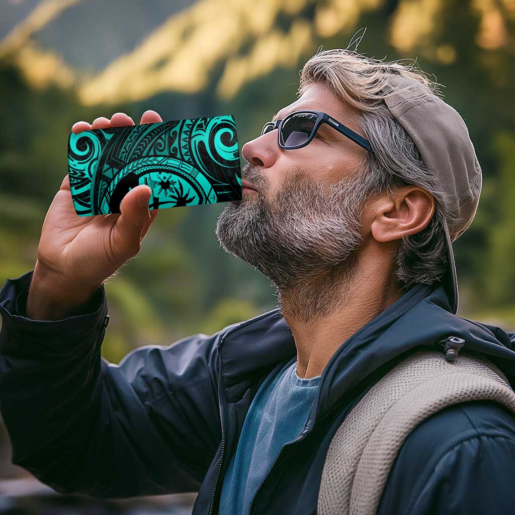 Polynesian Guam Coat of Arms 4 in 1 Can Cooler Tumbler Polynesian Tribal Tattoo Turquoise Version