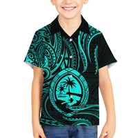 Polynesian Guam Coat of Arms Family Matching Long Sleeve Bodycon Dress and Hawaiian Shirt Polynesian Tribal Tattoo Turquoise Version LT9 Son's Shirt Turquoise - Polynesian Pride