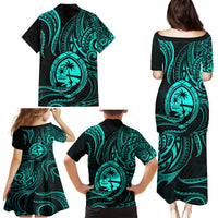 Polynesian Guam Coat of Arms Family Matching Puletasi and Hawaiian Shirt Polynesian Tribal Tattoo Turquoise Version LT9 - Polynesian Pride