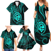 Polynesian Guam Coat of Arms Family Matching Summer Maxi Dress and Hawaiian Shirt Polynesian Tribal Tattoo Turquoise Version LT9 - Polynesian Pride