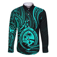 Polynesian Guam Coat of Arms Family Matching Summer Maxi Dress and Hawaiian Shirt Polynesian Tribal Tattoo Turquoise Version LT9 Dad's Shirt - Long Sleeve Turquoise - Polynesian Pride