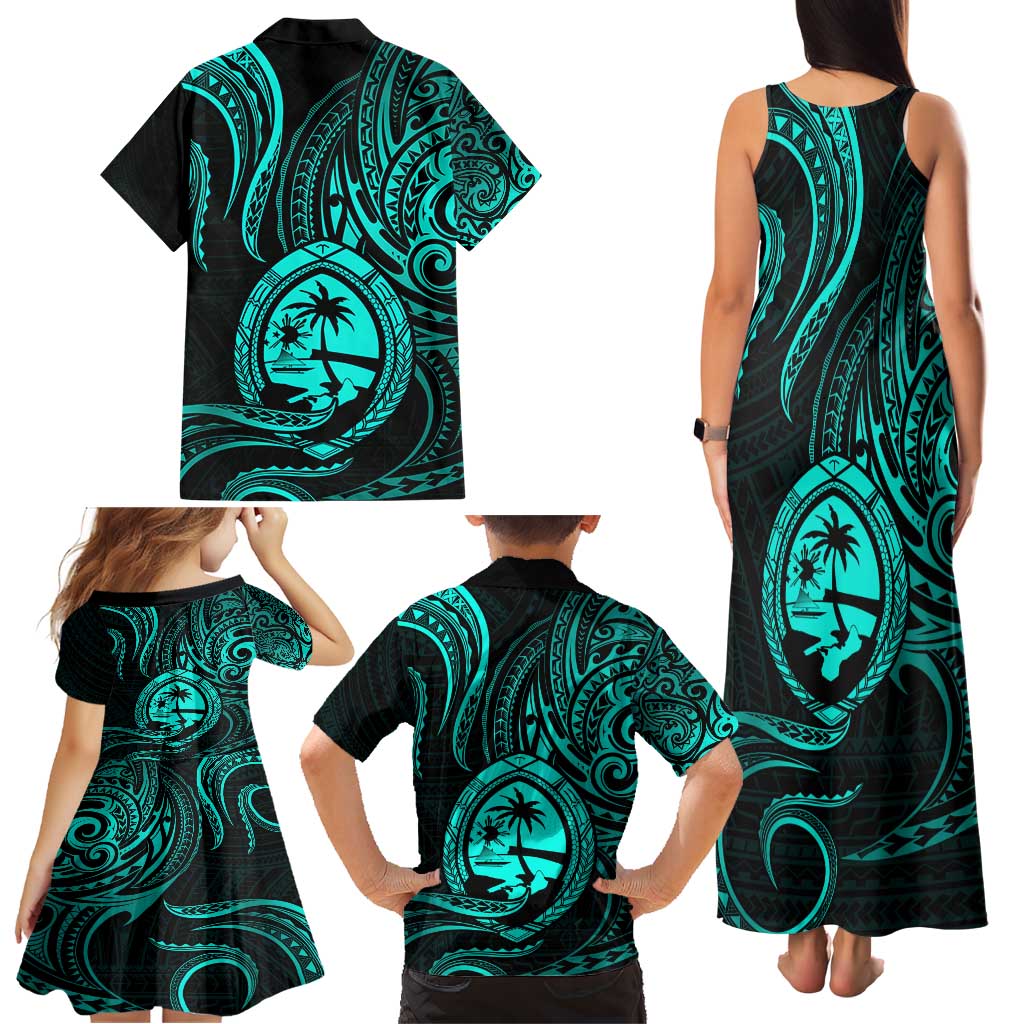 Polynesian Guam Coat of Arms Family Matching Tank Maxi Dress and Hawaiian Shirt Polynesian Tribal Tattoo Turquoise Version LT9 - Polynesian Pride